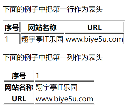 HTML table的表头th